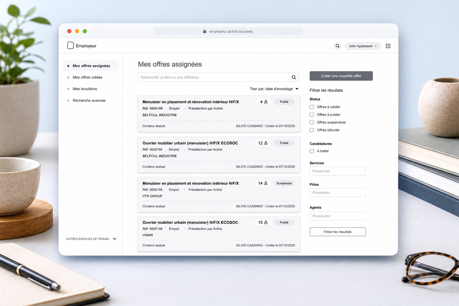 Exemple de wireframe classique noir et blanc pour Actiris