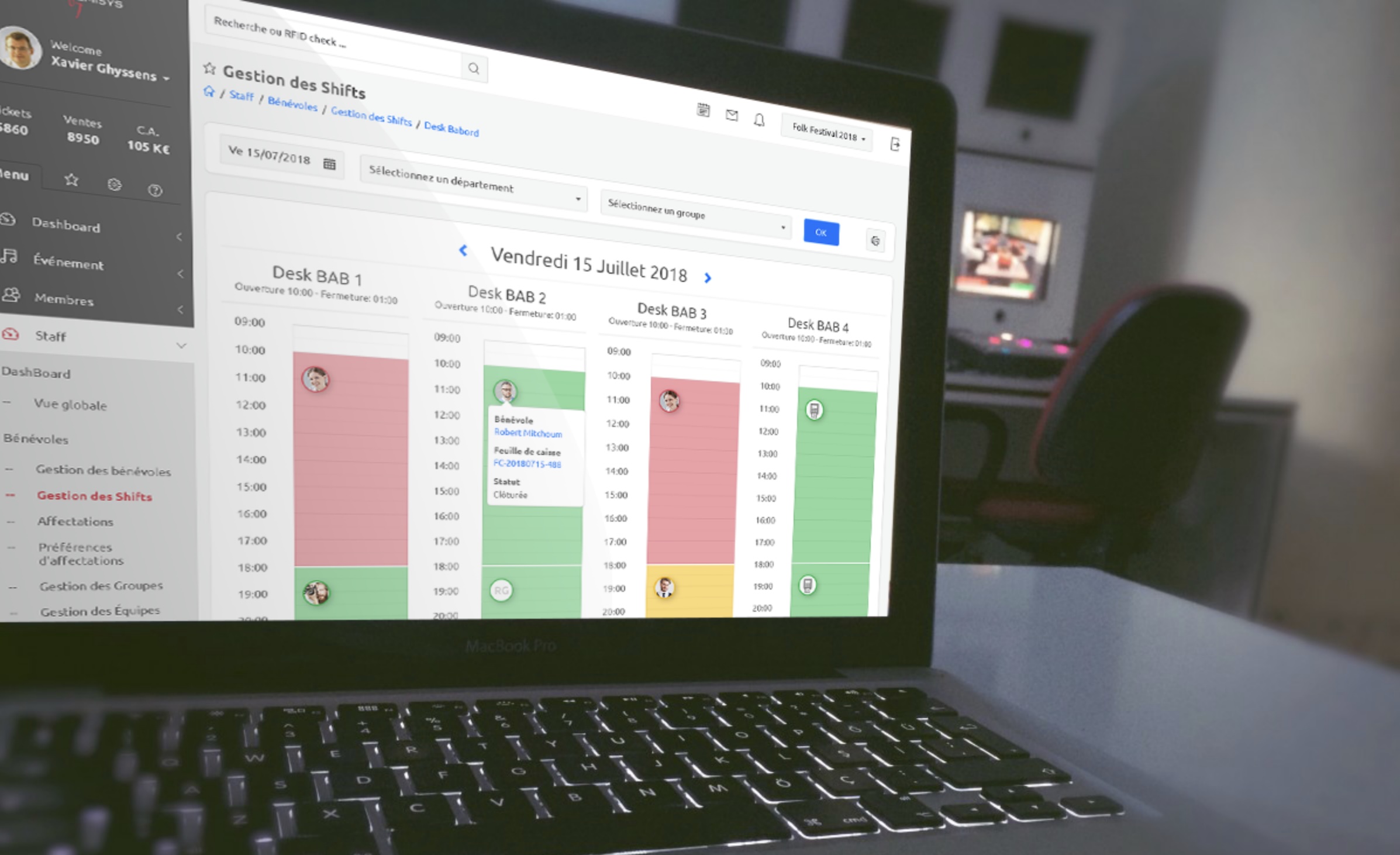 Interface d'application Emisys sur écran