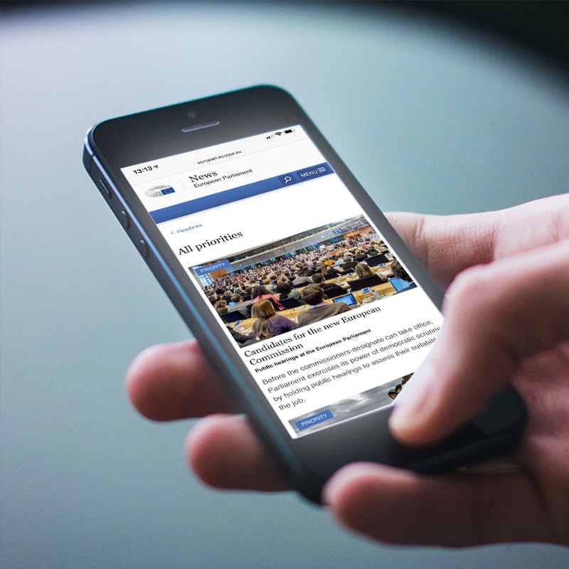 Wireframe mobile pour le site DG Presse du Parlement Européen