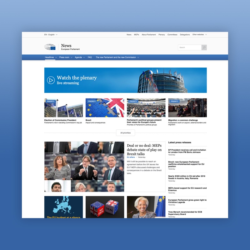 Aperçu du site Presse du Parlement Européen après refonte responsive