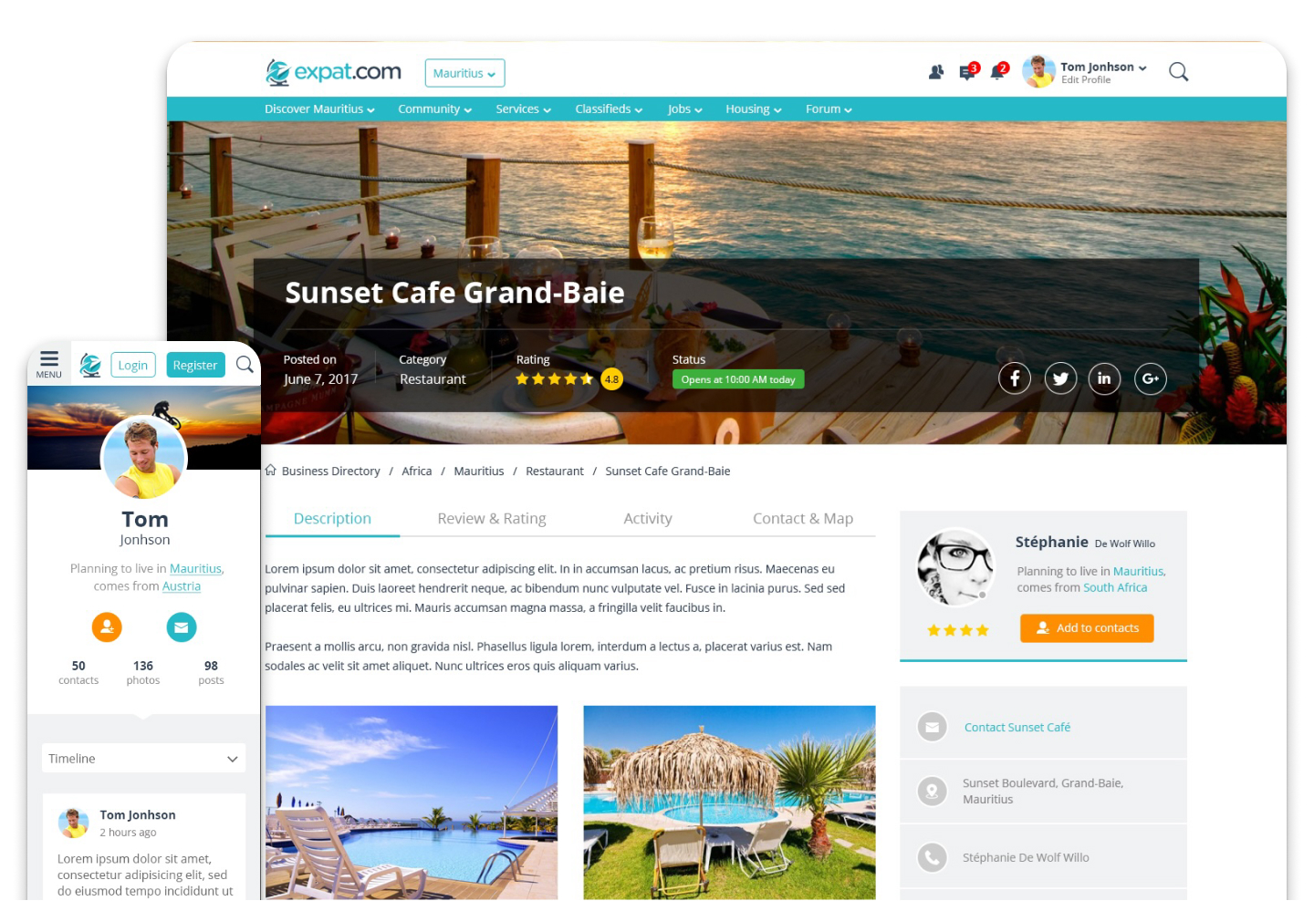 Design UI de la refonte Expat.com — vue desktop de la page principale